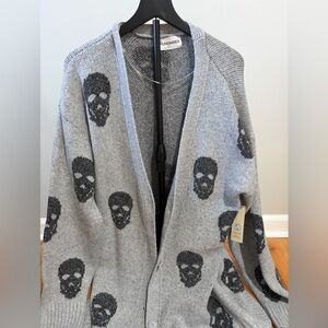 No Boundaries Gray Skull Cardigan Sweater